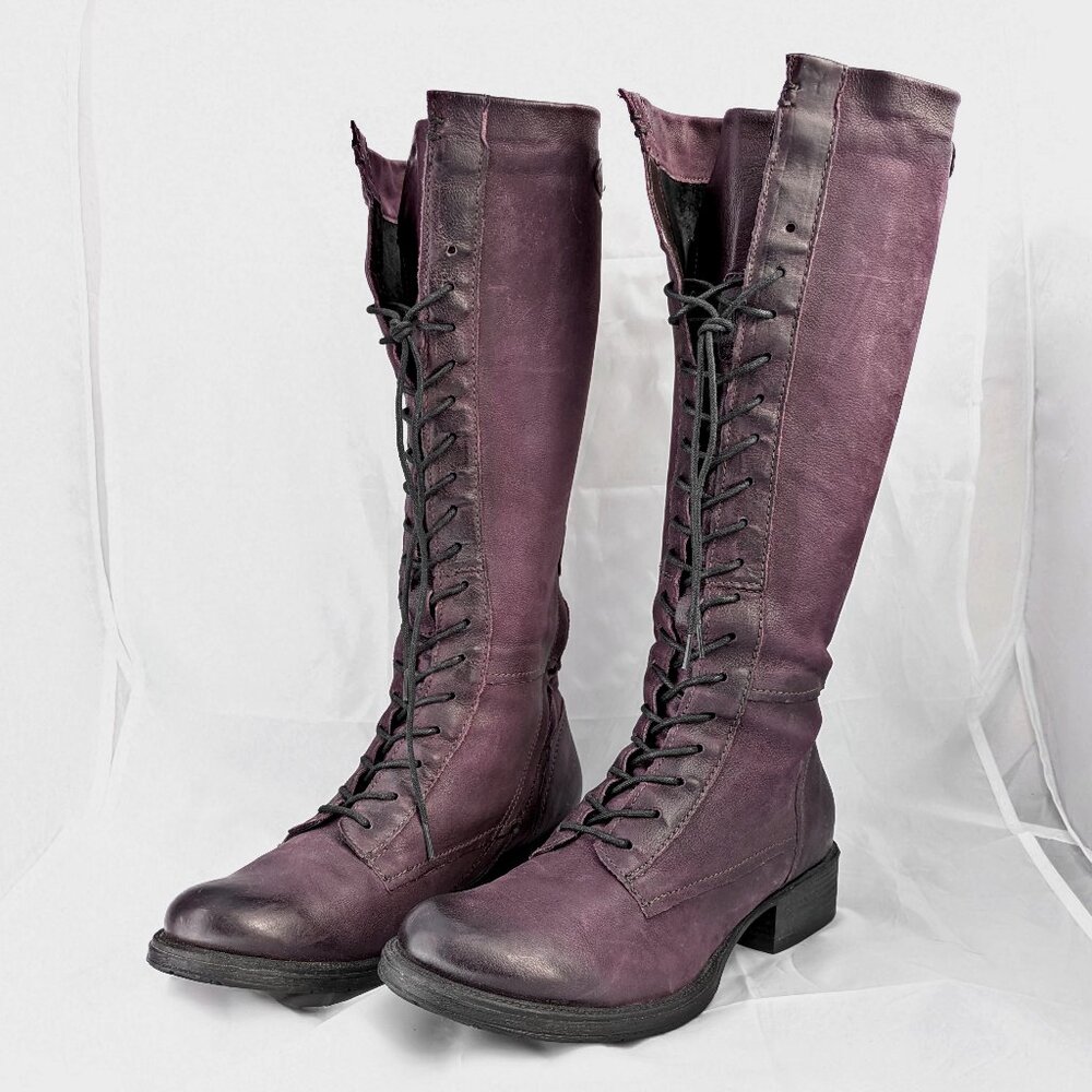 MJUS Purple Leather Combat Boots, Tall Lace Up Boots, Size 42 US Size 11